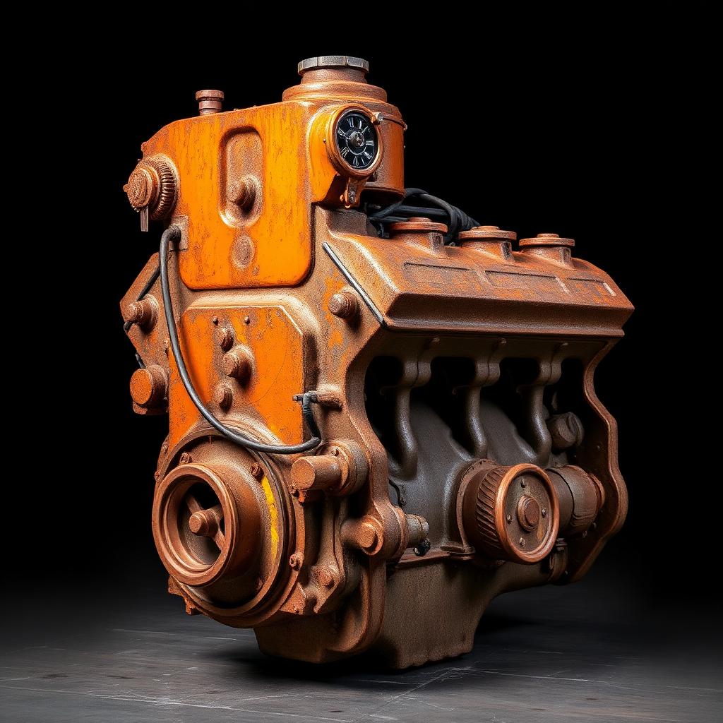 Cast Iron V8 Engine Block before laser cleaning